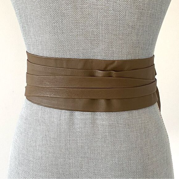 G.I.L.I. Taupe Brown Soft Leather Obi Wrap Belt OS Boho Chic Preppy Laganlook main image 8